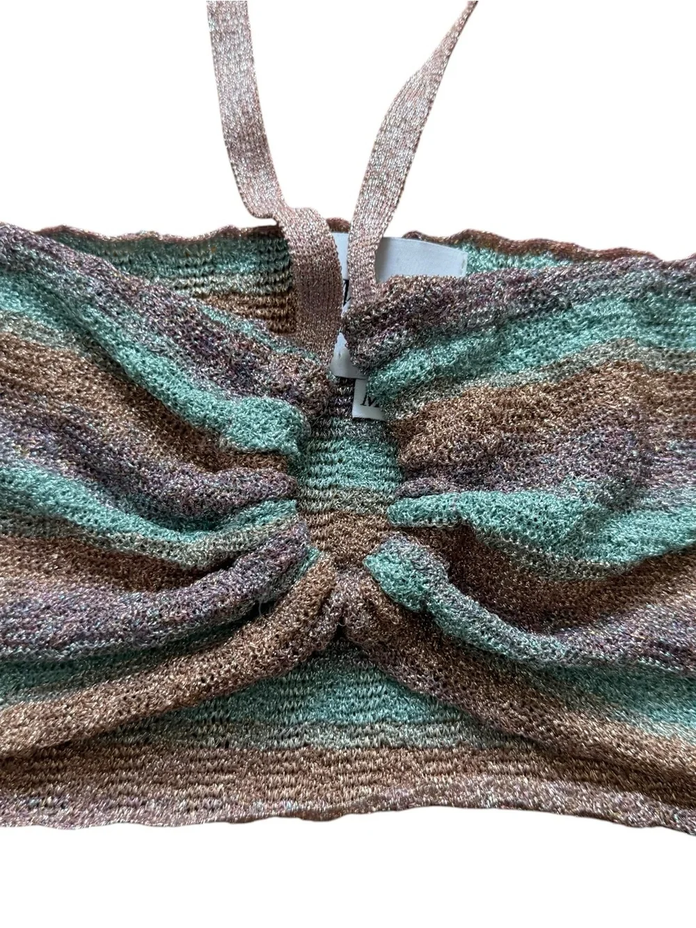 Misa Los Angeles Blanca Shimmer Knit Halter Top Size Medium Blue Combo $178 - Picture 6 of 16
